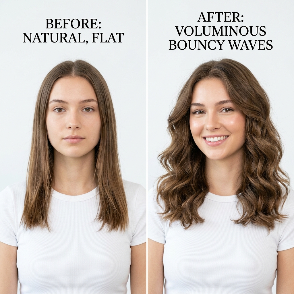Before and after hair styling results