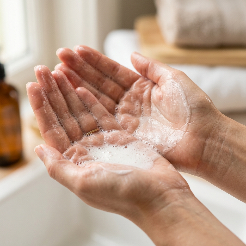 Silky Gentle Face Wash Lather on Hands