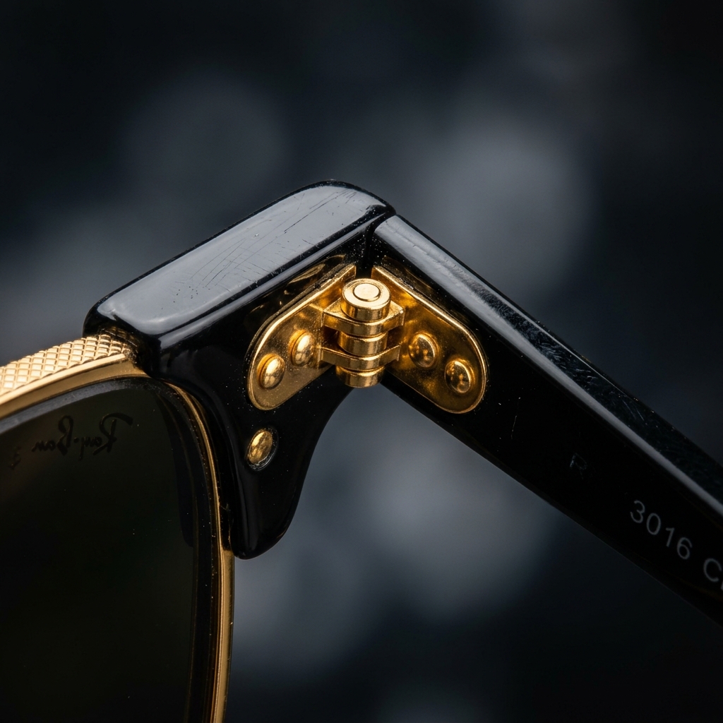 Ray-Ban Clubmaster Gold Hinges and Rivets Close-up