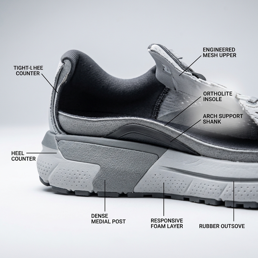 Close-up showing arch support features in a running shoe