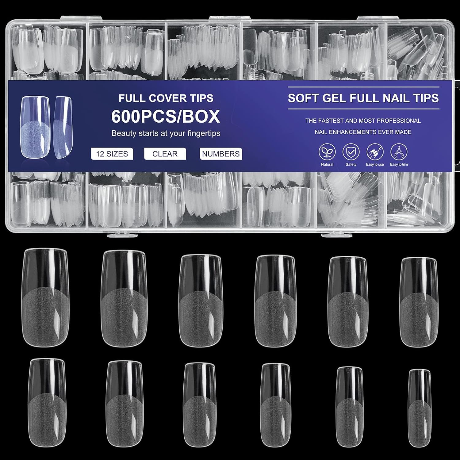 AORAEM premium gel nail tips organized in container box