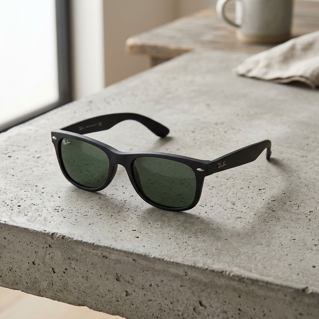 Ray-Ban New Wayfarer Matte Black Sunglasses Close Up