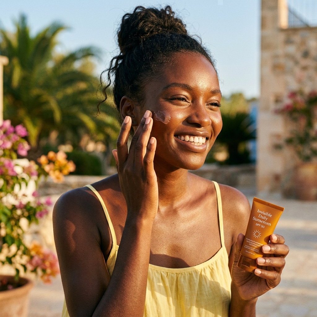Melanin-Rich Skin Protected by Sheer Sunscreen