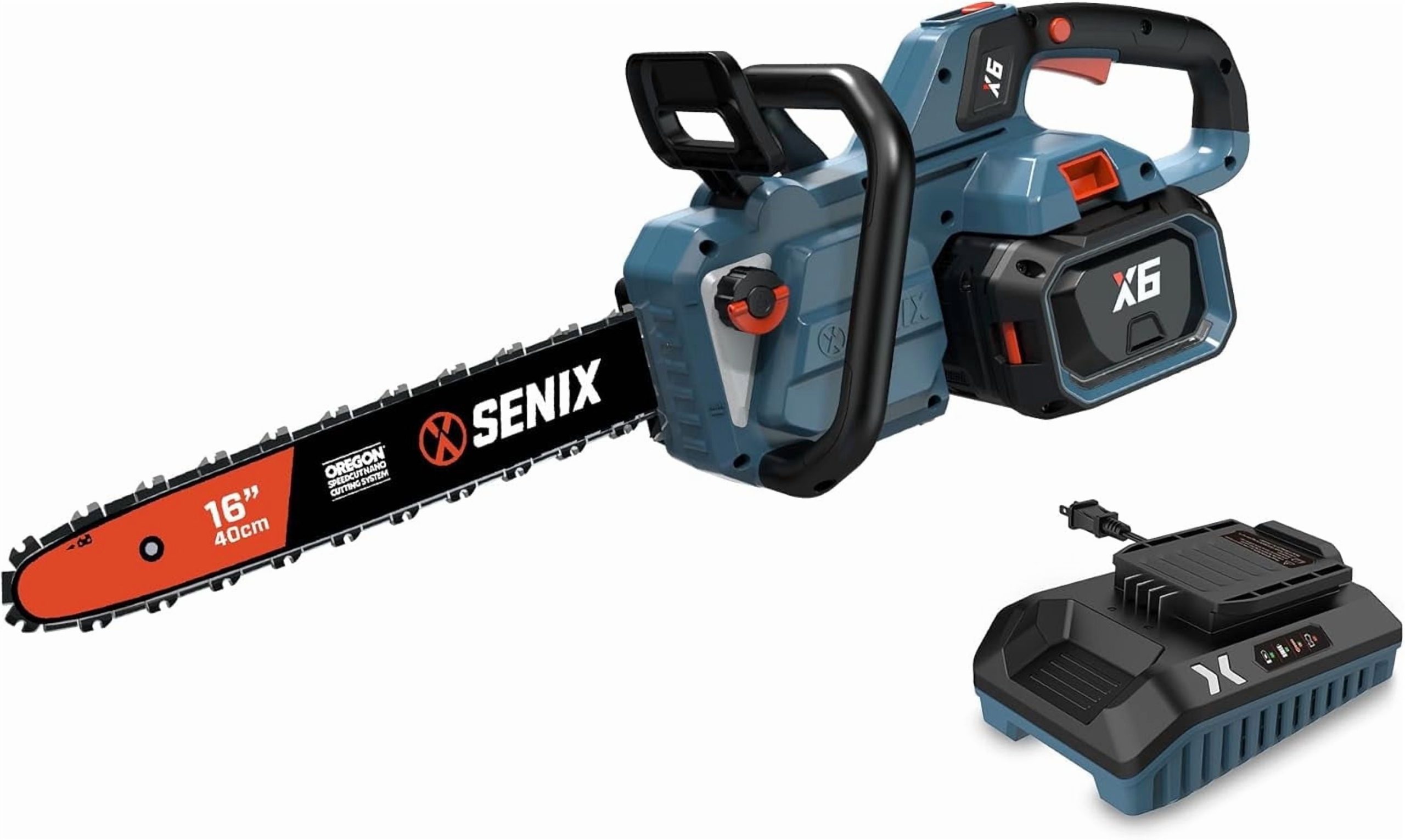 SENIX  60V 16-Inch Battery Chainsaw Brushless Electric Chainsaws Cordless Chain Saw with 4Ah Battery and Charger Garden Tool for Trees, Pruning, Branch Trimming 5-Year Warranty CSX6-M
