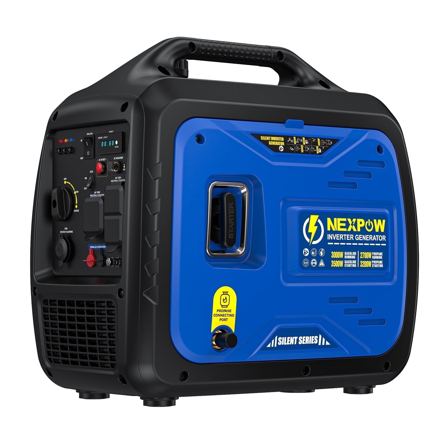 NEXPOW 3500W/3200W Dual Fuel Portable Inverter Generator, Gasoline Propane Powered Generator, Lightweight for Backup Home and Camping, Eco-Mode Ultra-Quiet, Parallel Capability