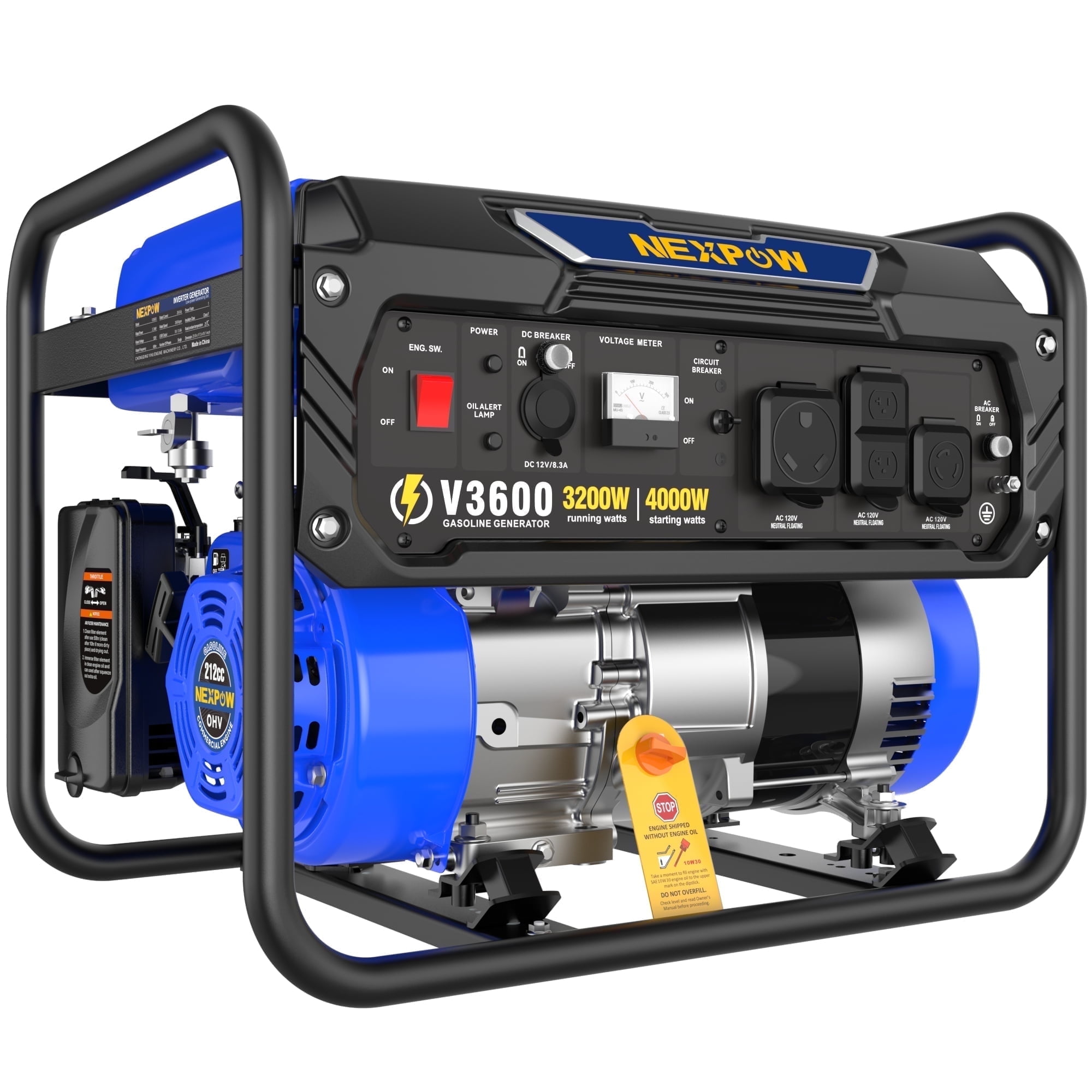 NEXPOW 4000W Portable Generator, Gasoline Powered RV Ready Generator for Backup Home and Outdoor Camping, EPA Compliant, 9H Full Load Runtime, Open Frame