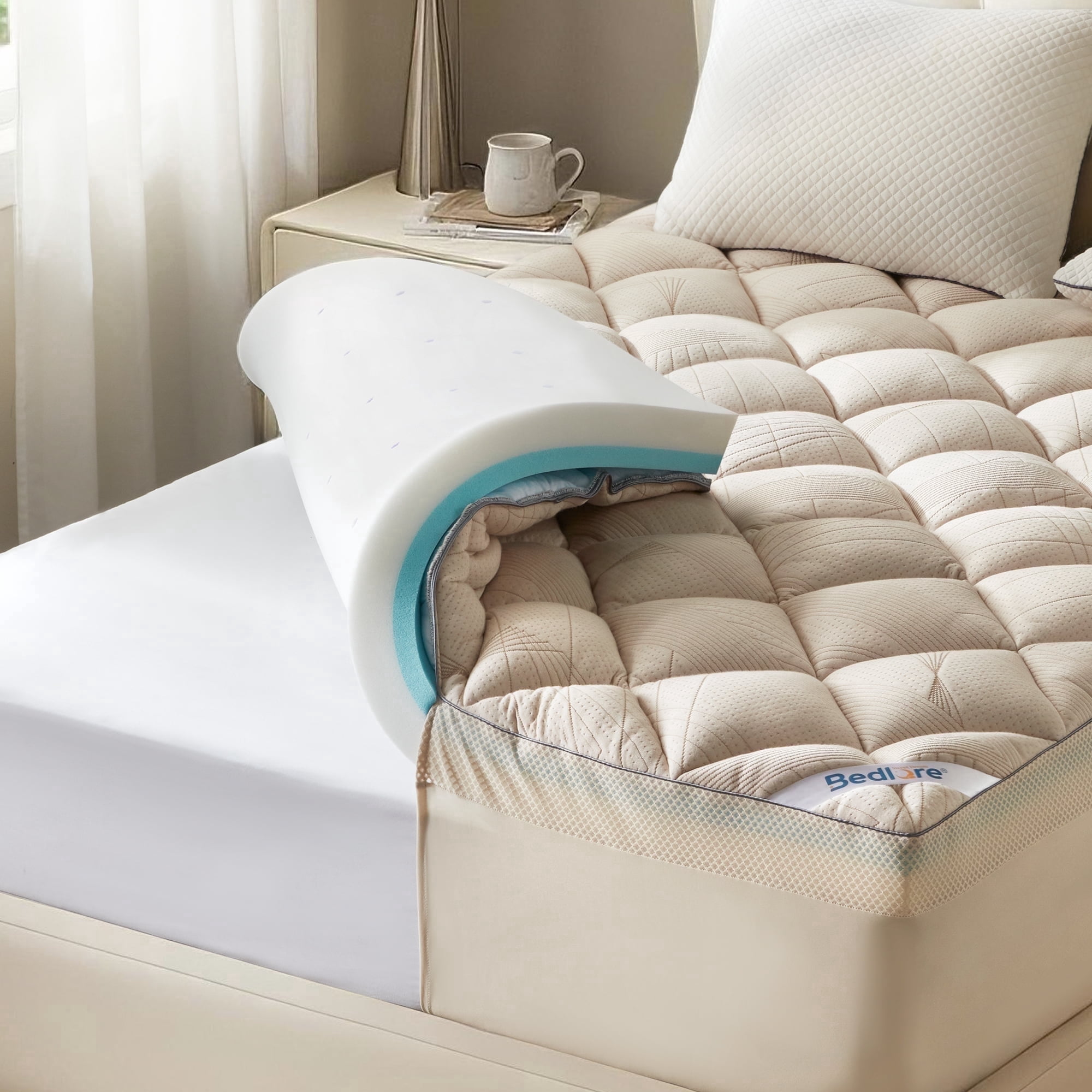 BEDLORE Memory Foam Mattress Topper Twin XL, 2-Inch Gel Memory Foam Plus 2-Inch Fluffy Pillow Top Pad for Back Pain, Breathable and Supportive