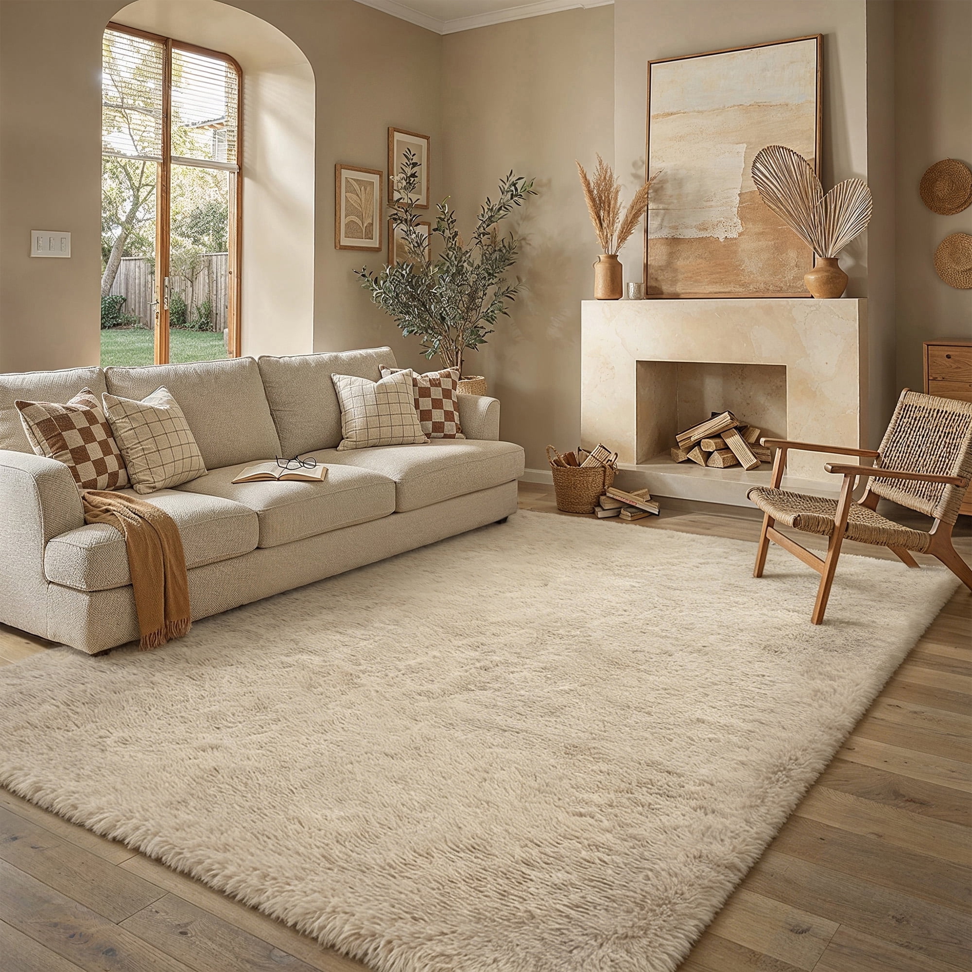 BERTHMEER 9x12 Large Shag Area Rugs for Living Room Bedroom Dining Room Office Farmhouse Modern Contemporary Plush Soft Carpets Indoor Fuzzy Fluffy Washable Rugs, Camel