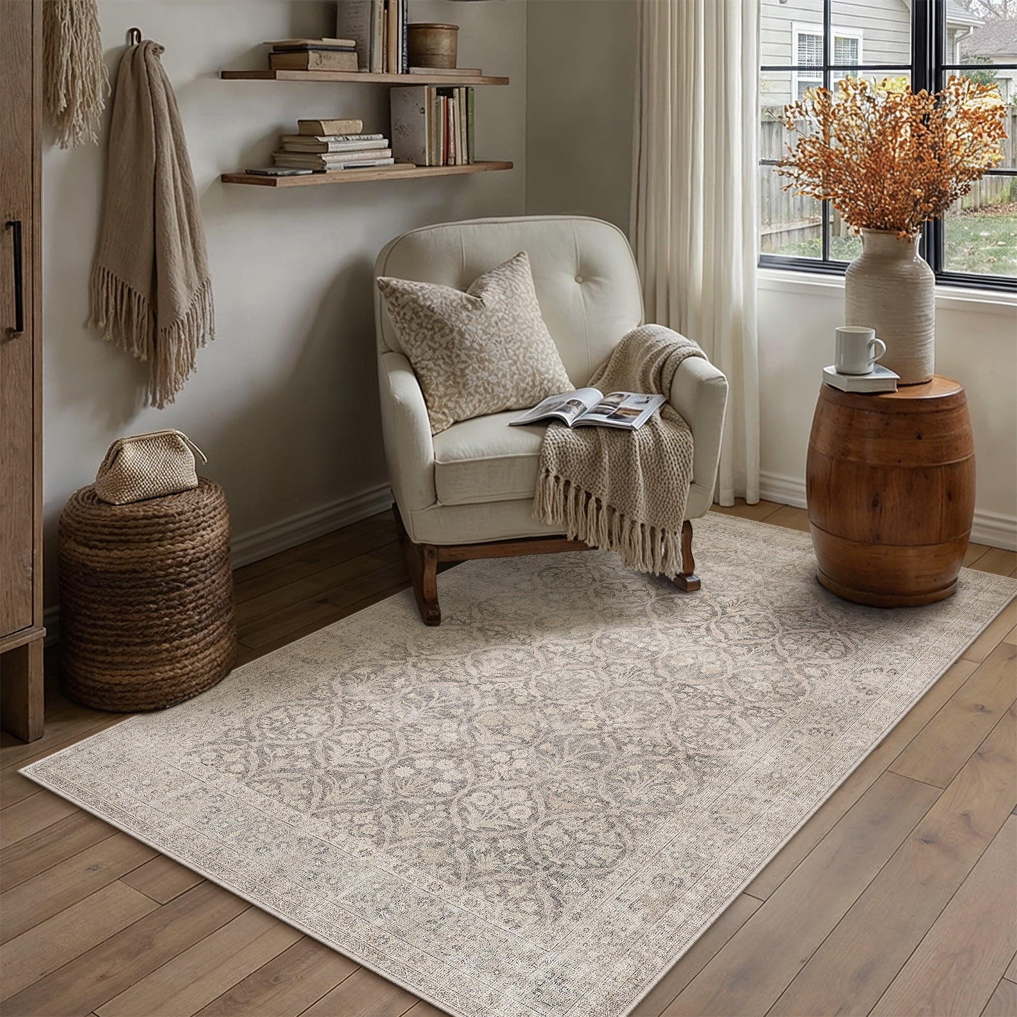 BERTHMEER 3x5 Small Washable Area Rugs for Doorway Entrance Bedroom Entryway Kitchen Rugs Non Slip Vintage Traditional Office Oriental Distressed Throw Rugs,Beige