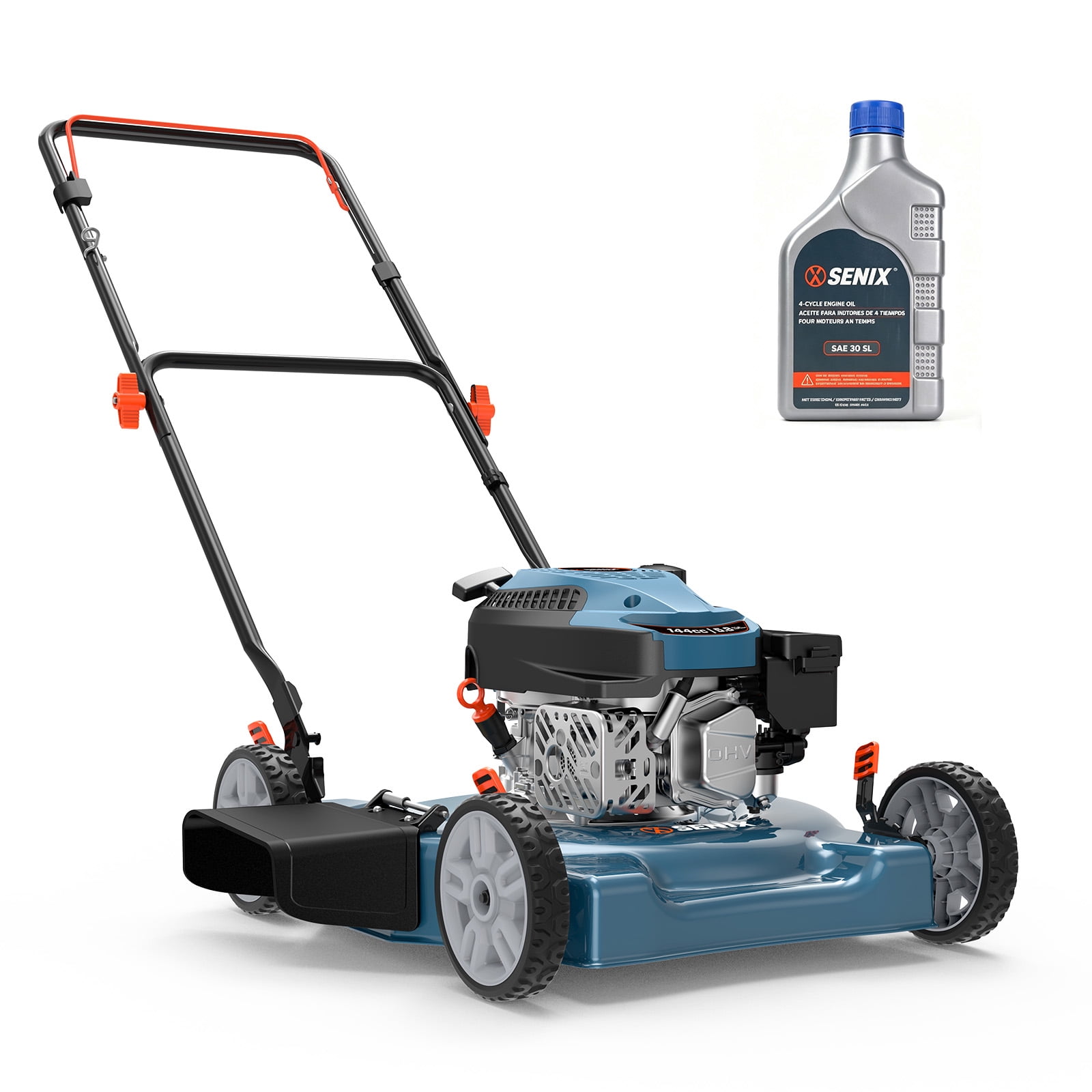 SENIX Gas Lawn Mower,20in Cutting Blade / 21in Cutting Deck, 144cc 4-Cycle Engine, 5-Position Height Adjustment Push Mower with Side Discharge, LSPG-L5
