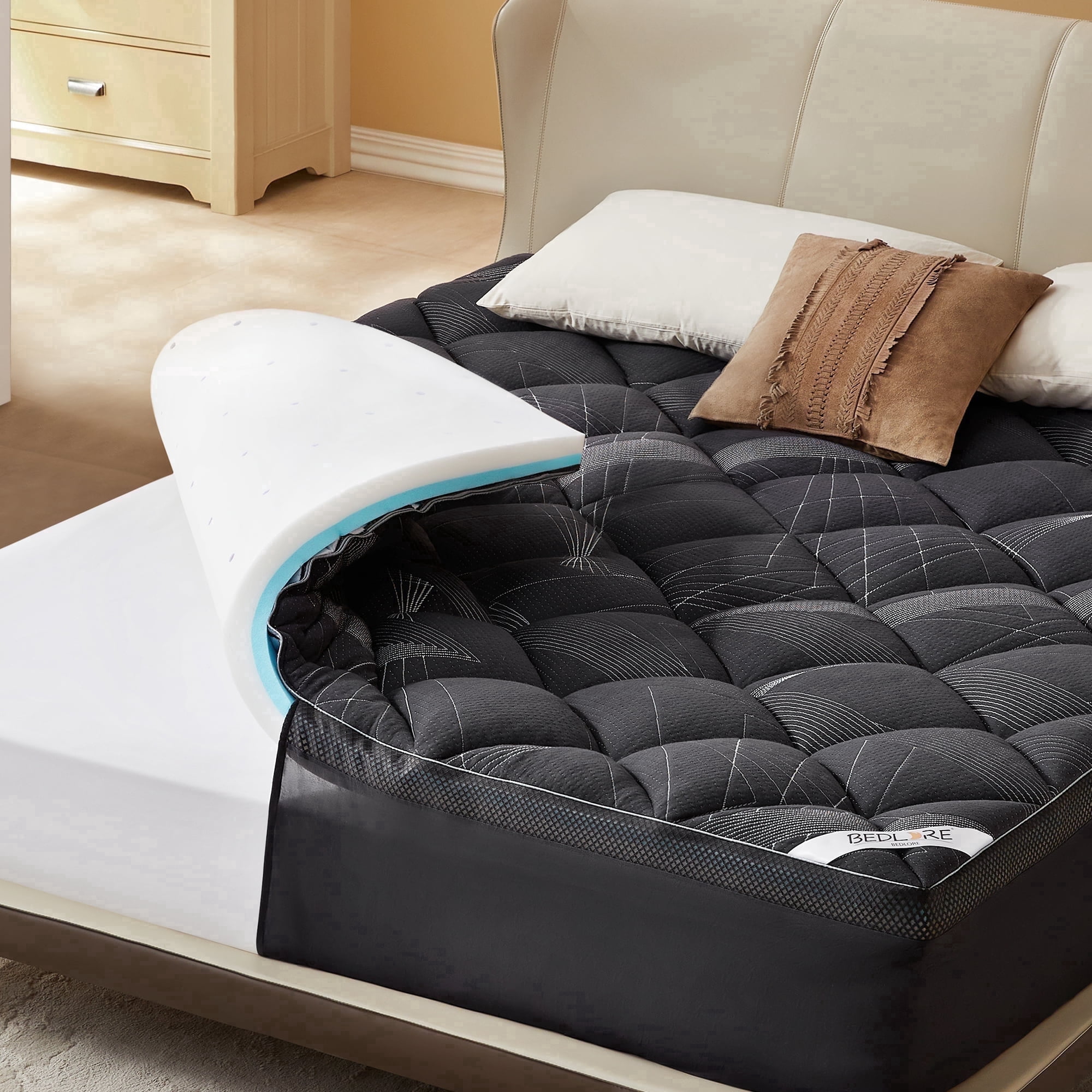 BEDLORE Memory Foam Mattress Topper California King, 2-Inch Gel Memory Foam Plus 2-Inch Fluffy Pillow Top Pad for Back Pain, Breathable and Supportive