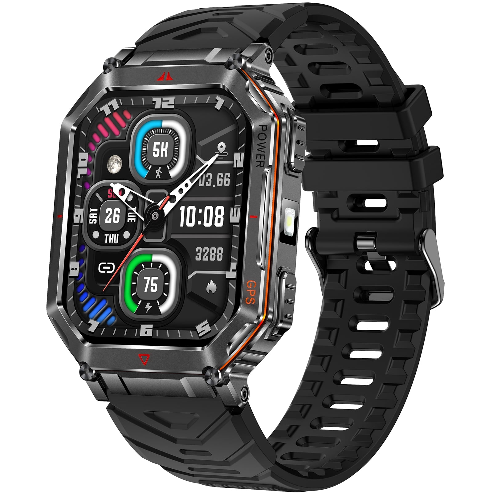 Mingdaln GPS Mens Military Smart Watch 2.01-inch,with Compass / 3ATM Waterproof / 450mAh Large Battery / Receive and Make Calls,fits for Android and iPhone Devices
