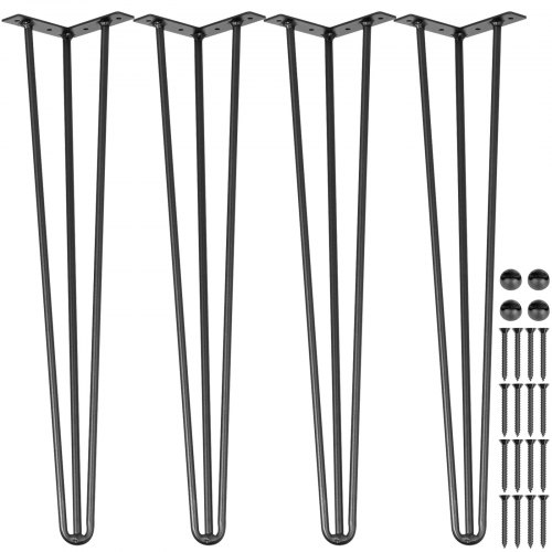 VEVOR Hairpin Table Legs 28-Inch Black Set of 4 Desk Legs 880lbs Load Capacity (Each 220lbs) Hairpin Desk Legs 3 Rods for Bench Desk Dining End Table Chai